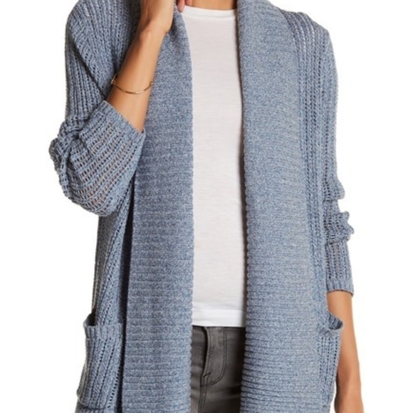 Soft Joie Indigo Blue Open Front Knit Shawl Collar Cardigan Size Medium - Picture 3 of 10